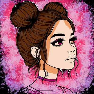 realistic girl with buns on the top of her head