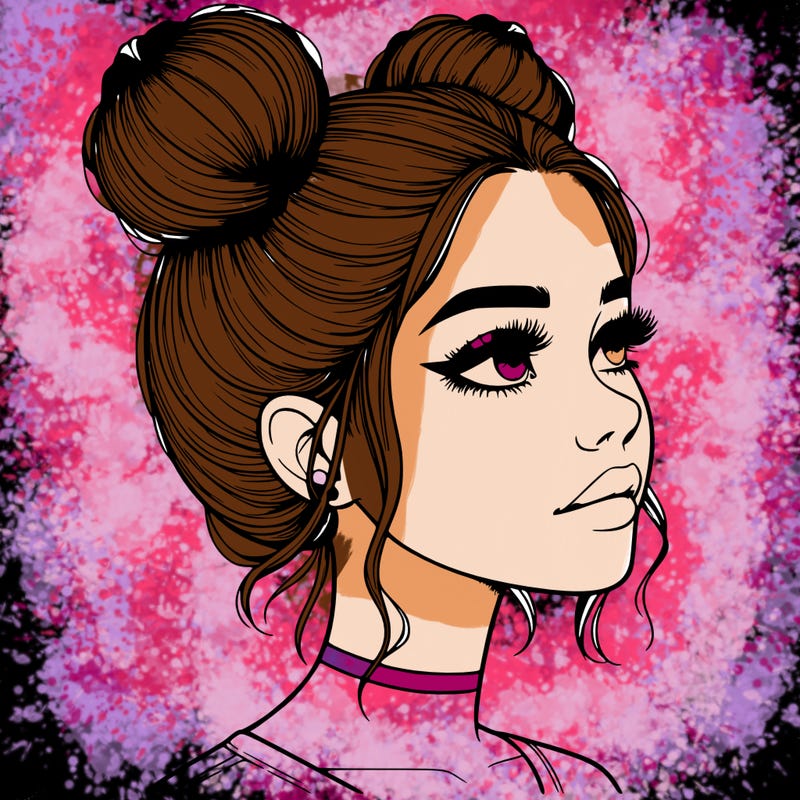 realistic girl with buns on the top of her head