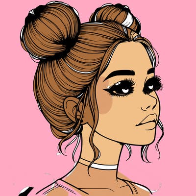 realistic girl with buns on the top of her head