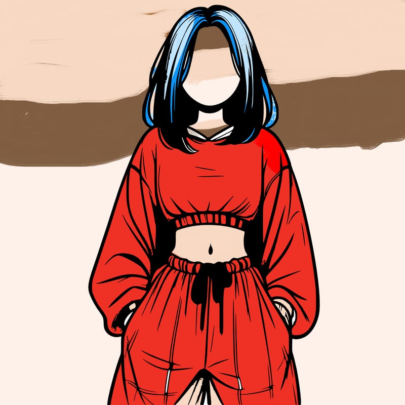 realistic girl faceless with baggy pants and a crop top