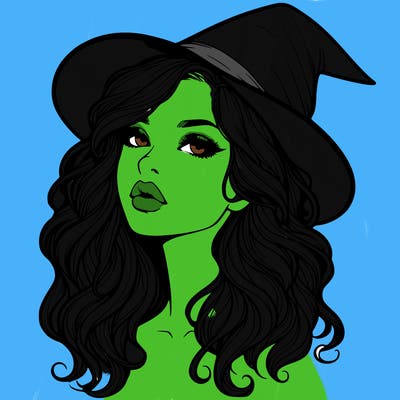realistic witch girl with wavy hair and lips