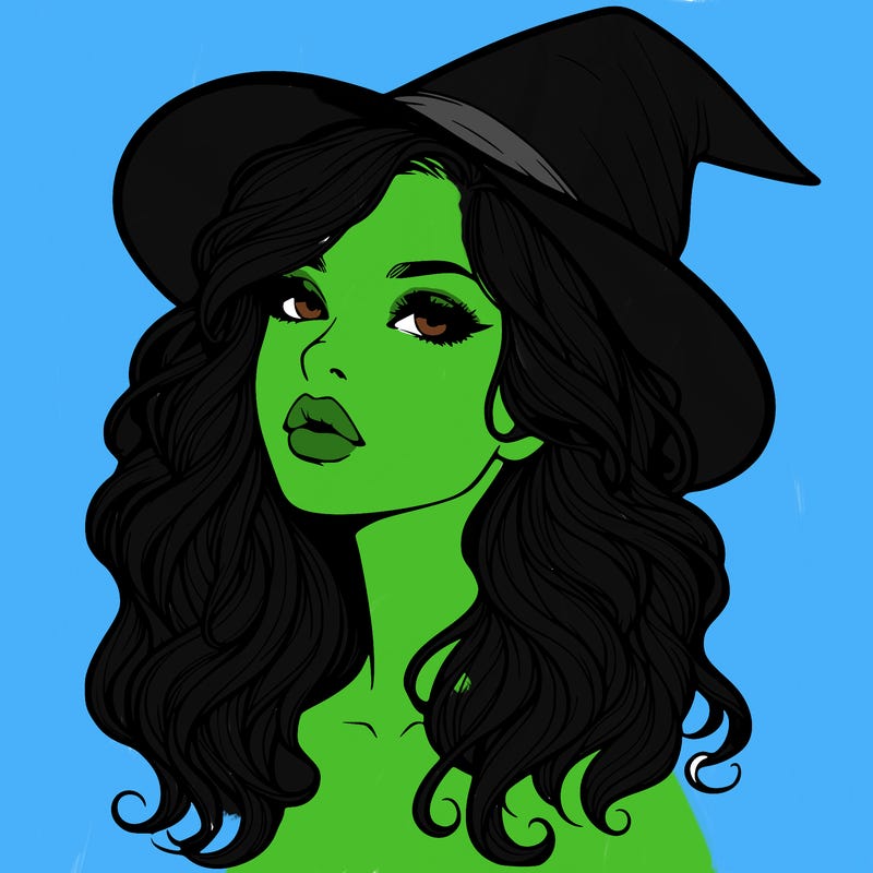 realistic witch girl with wavy hair and lips