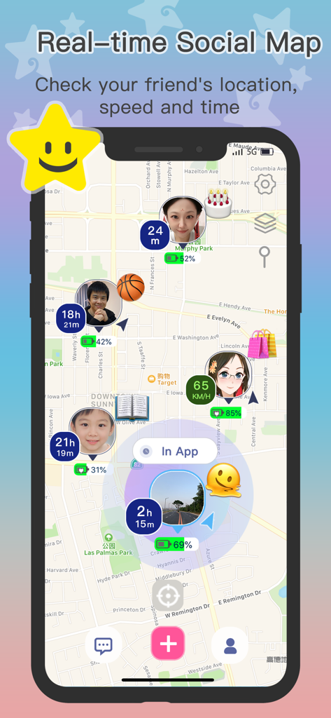 Loclike iHere Find Friends - 家族や友人の位置とバッテリー状況を示すリアルタイムソーシャルマップ