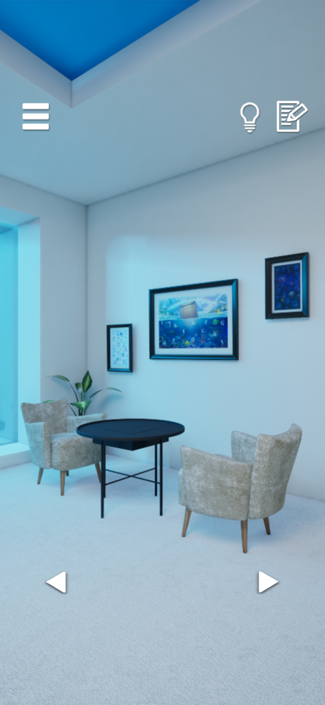 escape game: BLUE - minimalist guest room in the undersea escape game BLUE