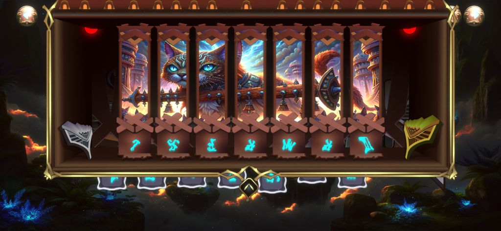 i Legendary Instruments - A puzzle screen showing a mythical cat instrument with glowing symbols and ancient textures