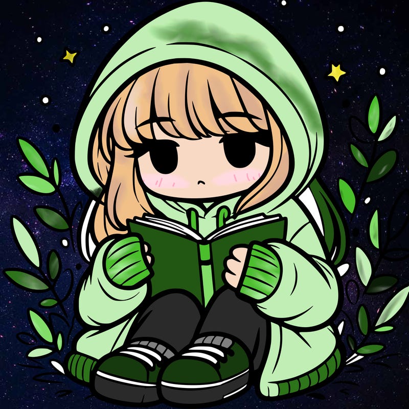 girl in oversized hoodie reading a book