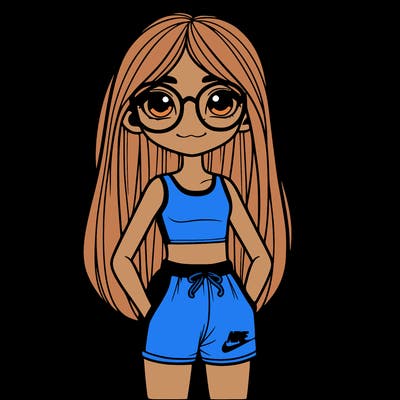 girl with glasses and strait hair with a tank top nike shorts