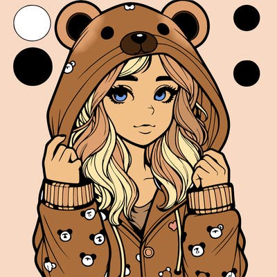 realistic girl in a animal pjs hoodie