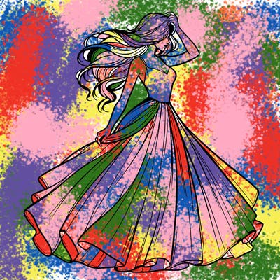 realistic woman with dress flowing in the wind