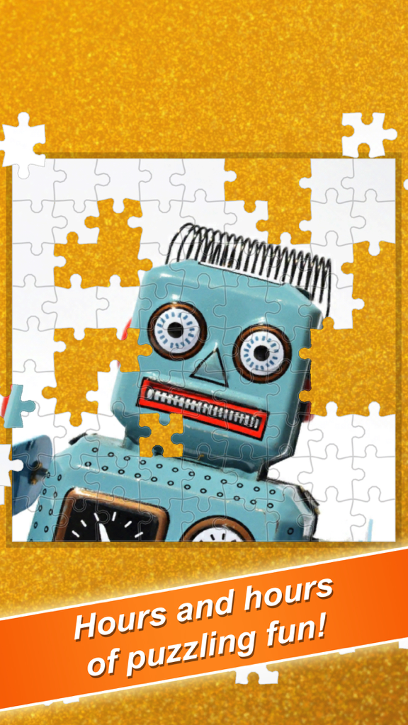 Un rompecabezas digital de un robot de juguete azul vintage siendo ensamblado