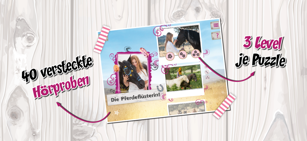 Ostwind - Ostwind app menu showing horse puzzle images and difficulty levels