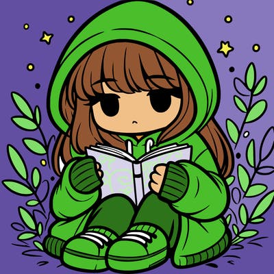 girl in oversized hoodie reading a book