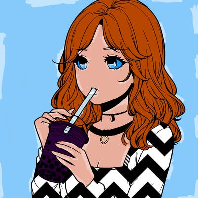 realistic girl drinking boba tea