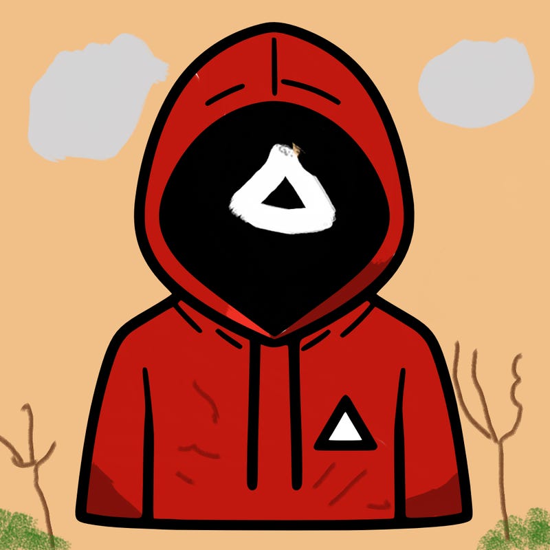 a person with non face waering a hoodie with a small triangle symbol