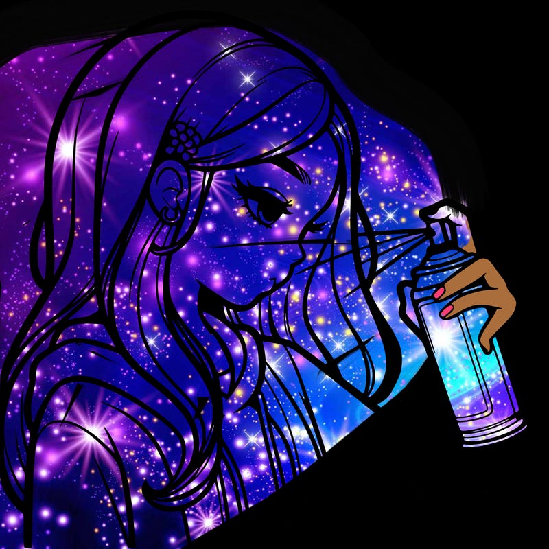 a realistic girl spray painting