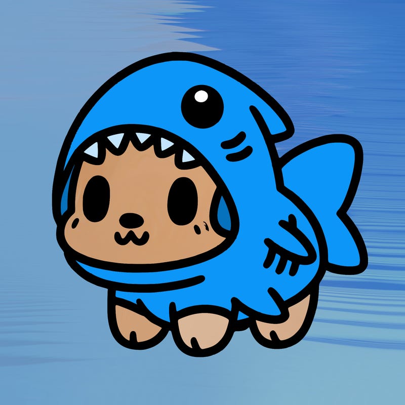 cute dog wearing a shark costume