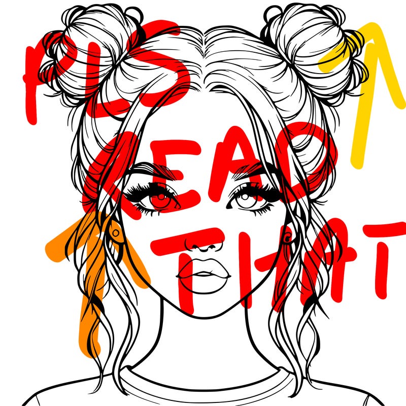 realistic girl with two buns in hair and lips