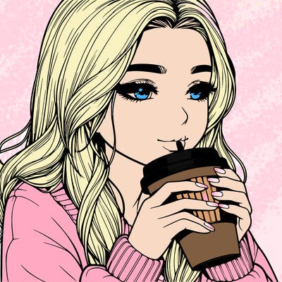 realistic girl drinking coffee