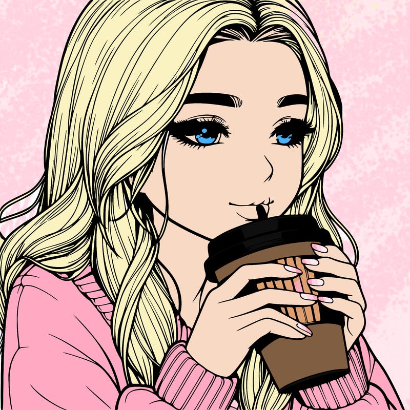 realistic girl drinking coffee