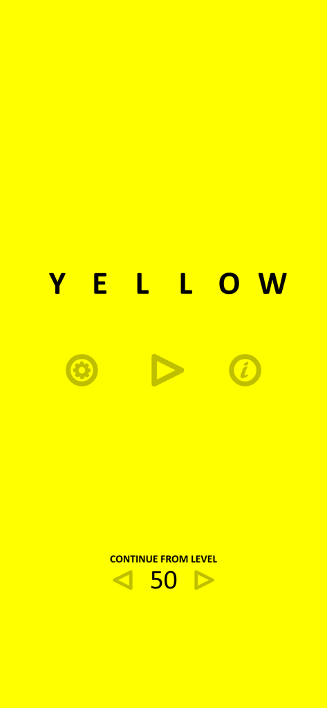 The main menu of the yellow puzzle game showing the title and level selection on a solid yellow background