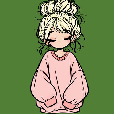 girl with baggy sweatshirt and messy bun