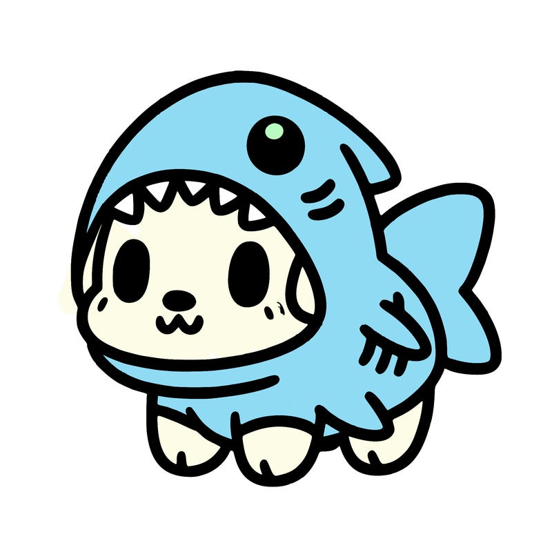 cute dog wearing a shark costume