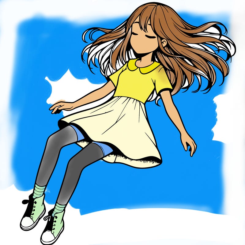 realistic girl floating