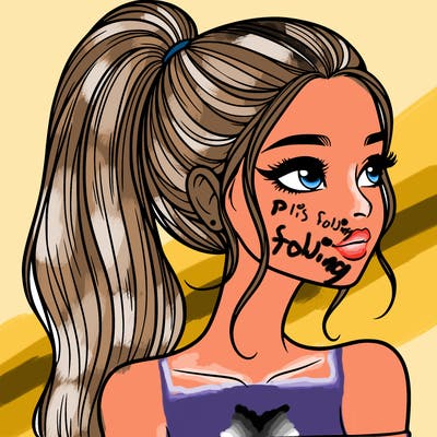 a beautiful and realistic girl with a high pony tail