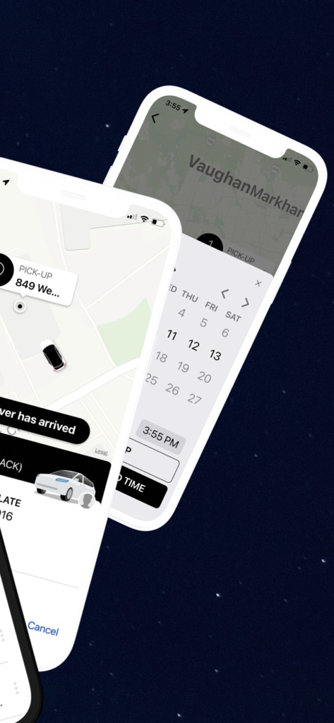 Aeroport Taxi & Limo Service - Aeroport Taxi and Limo app interface for scheduling rides and tracking drivers on a map