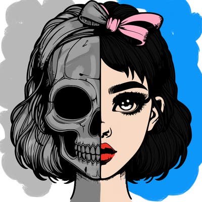 realistic girl with half skull mask