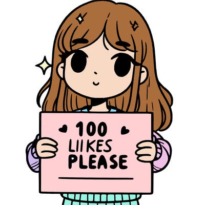 a girl holding up a sign saying 100 likes please