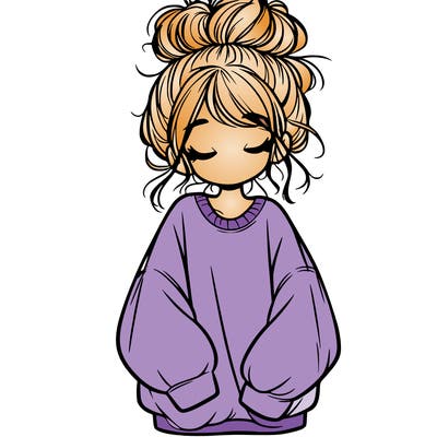 girl with baggy sweatshirt and messy bun