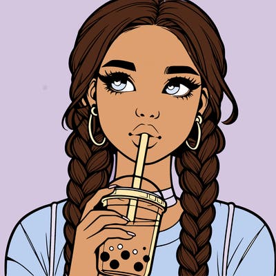 realistic girl with braided hair drinking boba