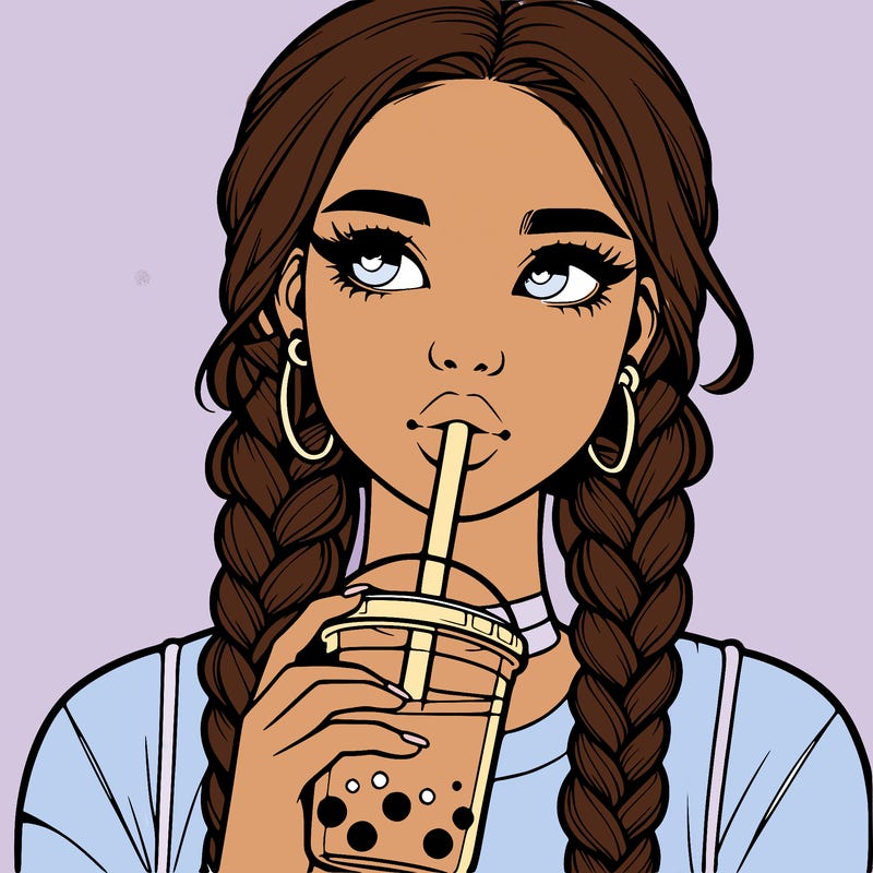 realistic girl with braided hair drinking boba