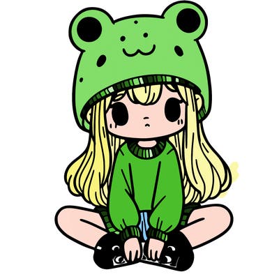 a girl wearing a frog hat and some frog socks