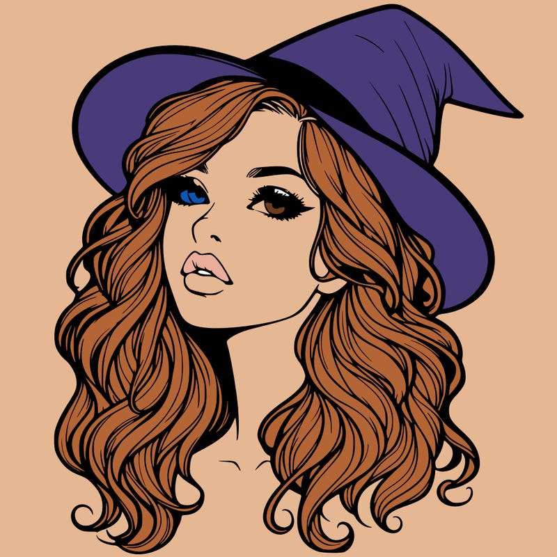 realistic witch girl with wavy hair and lips