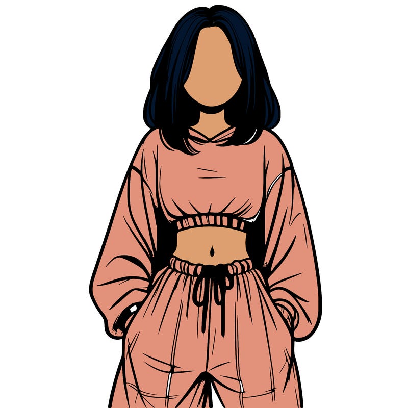realistic girl faceless with baggy pants and a crop top