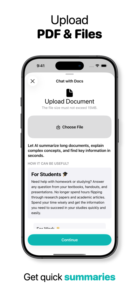 AI ChatBot Assistant ChatUltra - Interfaz de la aplicación ChatUltra AI para subir documentos PDF y obtener resúmenes rápidos