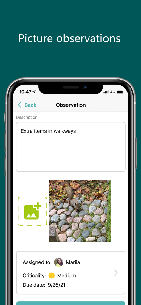 Gurufield - Gurufield app interface for reporting safety observations with photos and criticality levels