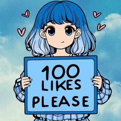 a girl holding a sign saying 100 likes please