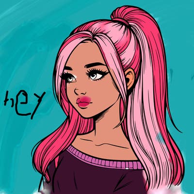 realistic girl with a high ponytail