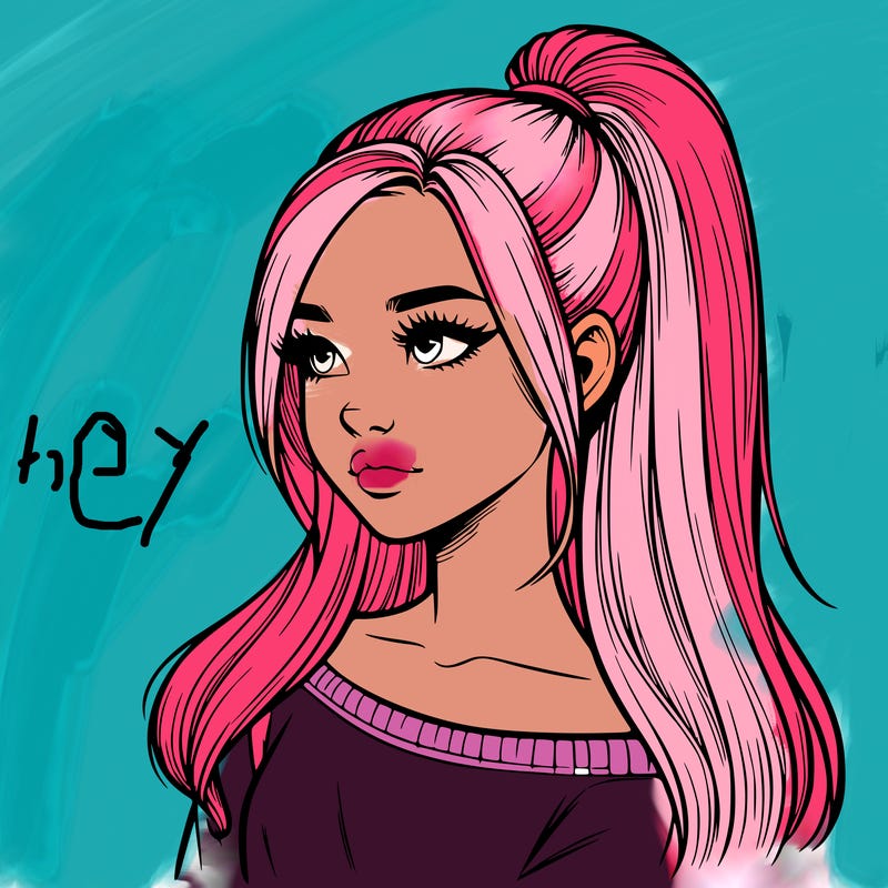 realistic girl with a high ponytail