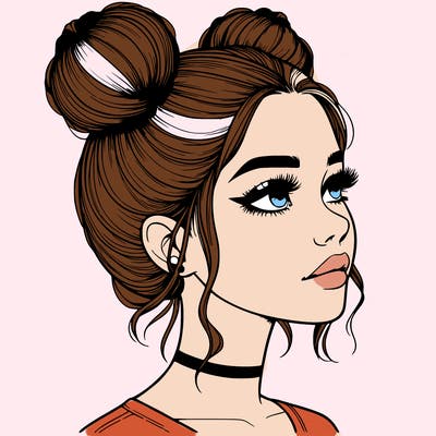 realistic girl with buns on the top of her head
