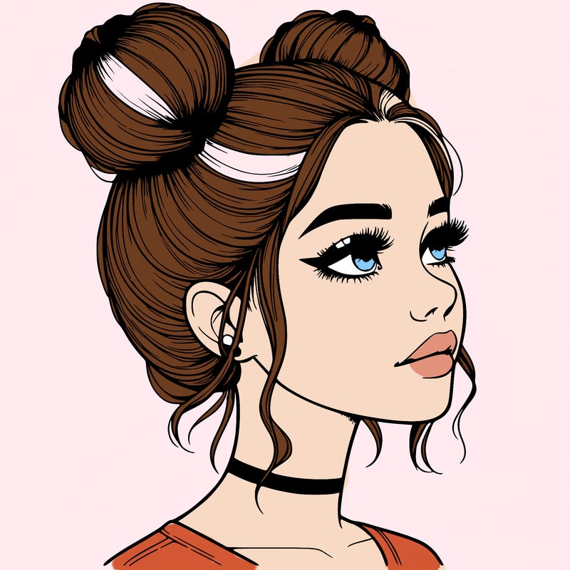 realistic girl with buns on the top of her head