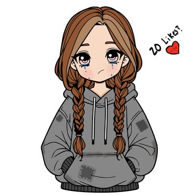 a realistic girl with a oversized hoodie and she has braids