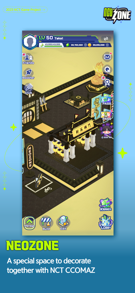 NCT ZONE - NCT ZONE game interface showing the NEOZONE town building and decoration feature