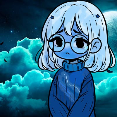 sad girl with glasses in a sweater