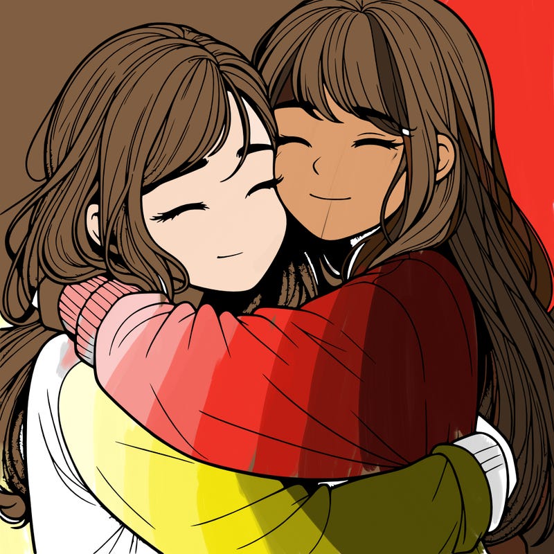 realistic two girls hugging