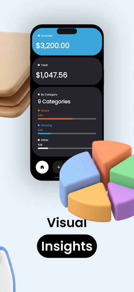 Spendy-Simple Spending Tracker - Spendy app visual insights screen showing income expenses and category breakdown charts