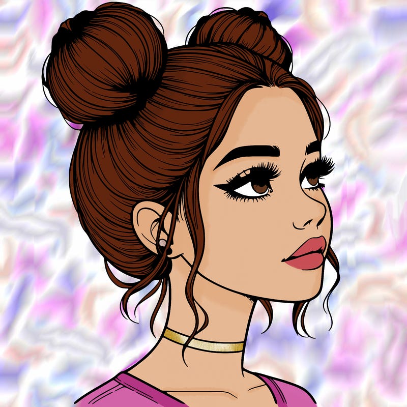 realistic girl with buns on the top of her head